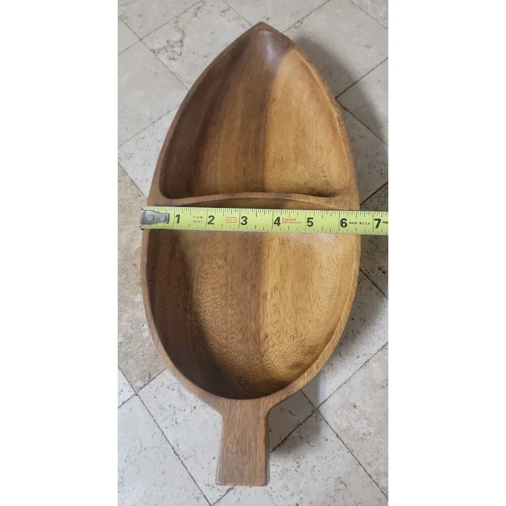 Vintage Leilani Monkey Pod Wood Divided Serving Dish Philippines Handcrafted